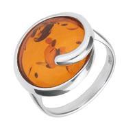 Ring Amber And Silver Round Swirl