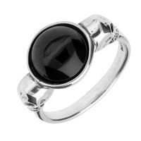 Ring Whitby Jet And Silver Round Skull Shank