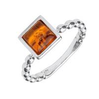 Ring Amber And Silver Square Beaded Shank Stacking