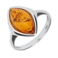 Ring Amber And Silver Wide Marquise