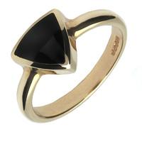 ring whitby jet and 9ct yellow gold curved triangle