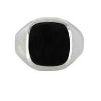 Ring Whitby Jet And Silver Large Cushion Signet