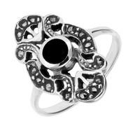 Ring Whitby Jet And Silver Marcasite Round Centered Long Dress
