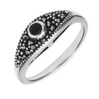 Ring Whitby Jet And Silver Marcasite Round Stone