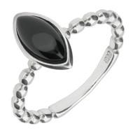Ring Whitby Jet And Silver Marquise beaded Shank Stacking