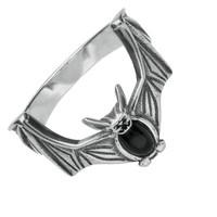 Ring Whitby Jet And Silver Oval Belly Bat