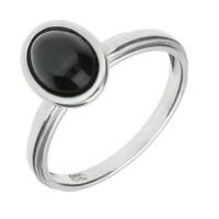 Ring Whitby Jet And Silver Oval Plain Shank Stacking