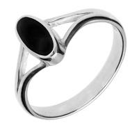 Ring Whitby Jet And Silver Oval Split Shank