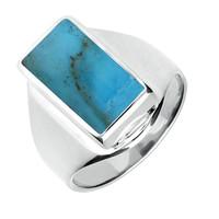 Ring Turquoise And Silver Micro Oblong