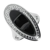 Ring Whitby Jet And Silver Pear Swirl Edge