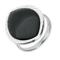 Ring Whitby Jet And Silver Ridged Marquise