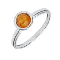 Ring Amber And Silver Round Plain Shank Stacking