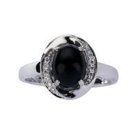 Ring Whitby Jet And 18ct White Gold Diamond Oval Pave