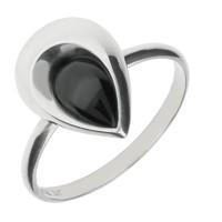 Ring Whitby Jet And Silver Half Stone Tear Drop