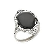 Ring Whitby Jet And Silver Oval Open
