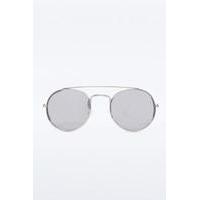 rounded aviator flat lens brow bar sunglasses silver