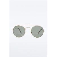 Rounded Aviator Flat Lens Brow Bar Sunglasses, GOLD