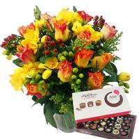 Rose & Freesia with Chocolates and Vase