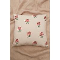 Rose Embroidered Throw Cushion, PINK