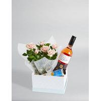 Rose Wine, Rose Plant & Swiss Chocolates Hamper