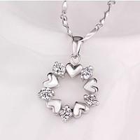 Round Sterling Silver CZ Heart Necklace