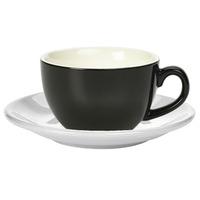 Royal Genware Black Bowl Shaped Cup and White Saucer 12oz / 340ml (Pack of 6)