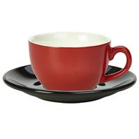 Royal Genware Red Bowl Shaped Cup and Black Saucer 12oz / 340ml (Set of 6)