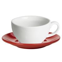 Royal Genware White Bowl Shaped Cup and Red Saucer 8.8oz / 250ml (Set of 6)
