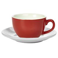 Royal Genware Red Bowl Shaped Cup and White Saucer 8.8oz / 250ml (Set of 6)