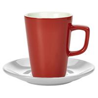 Royal Genware Red Latte Mug and White Saucer 12oz / 340ml (Set of 6)