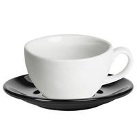 Royal Genware White Bowl Shaped Cup and Black Saucer 12oz / 340ml (Set of 6)