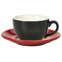 Royal Genware Black Bowl Shaped Cup and Red Saucer 12oz / 340ml (Pack of 6)