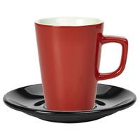 Royal Genware Red Latte Mug and Black Saucer 12oz / 340ml (Set of 6)
