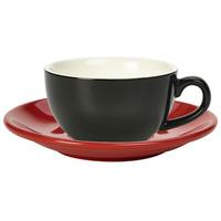 Royal Genware Black Bowl Shaped Cup and Red Saucer 8.8oz / 250ml (Pack of 6)