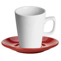 Royal Genware White Latte Mug and Red Saucer 12oz / 340ml (Set of 6)