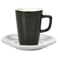 Royal Genware Black Latte Mug and White Saucer 12oz / 340ml (Set of 6)