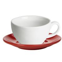 Royal Genware White Bowl Shaped Cup and Red Saucer 12oz / 340ml (Set of 6)