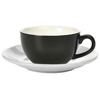 Royal Genware Black Bowl Shaped Cup and White Saucer 8.8oz / 250ml (Pack of 6)