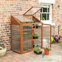 Rowlinson Polycarbonate Glazing Brown Timber Framed Mini Greenhouse - 2 x 2 ft