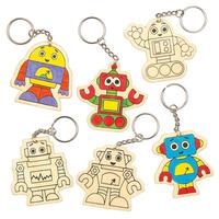 Robot Wooden Colour-in Keyrings (Pack of 6)