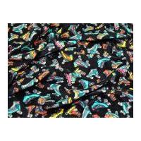 Roller Skates Print Soft Cotton Velour Dress Fabric Black