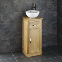 round basin with 37cm cube solid oak freestanding slimline vanity cabi ...