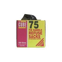 robinson young le cube refuse sacks with tie handle black pack of 75