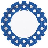 Royal Blue Polka 9in Paper Party Plates