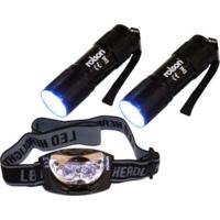 Rolson 9 LED Torch and 3 LED Head Light Set (61762)
