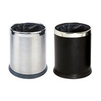 Round Waste Basket 10L Powder, Coated & Ss Ring Black