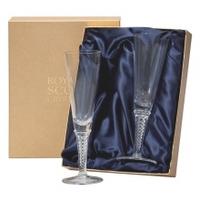 Royal Scot Crystal Jacobean Air Twist Champagne Flute Pair