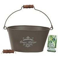 Roots & Shoots 20cm Oval Vintage Design Bucket Planter With Handle - Khaki