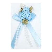 Rose on Ribbon Bow with Beads Light Blue