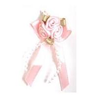 Rose on Ribbon Bow with Beads Pale Pink